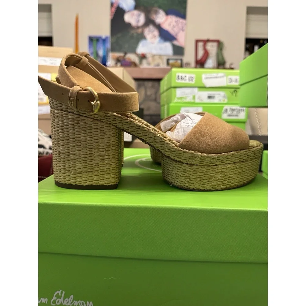 New Womens Sam Edelman Immie Ankle Strap Sand Suede Heeled Sandals Size 10 M